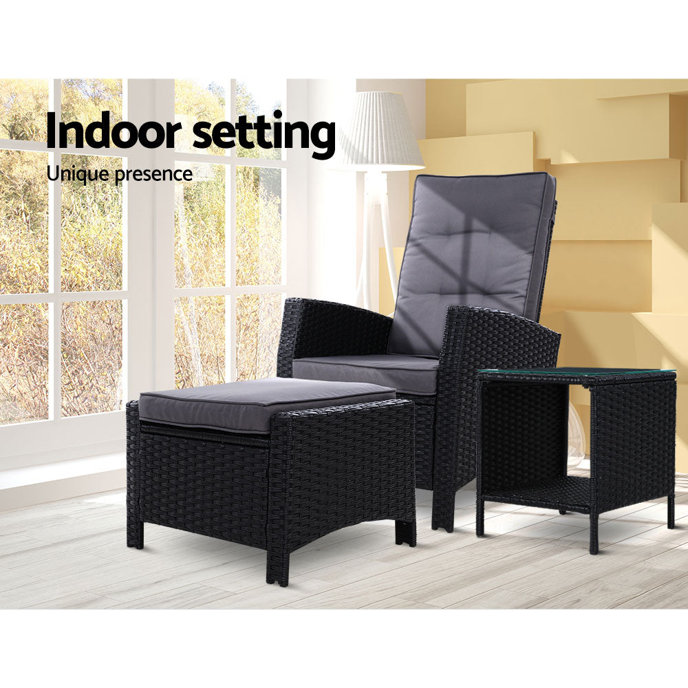 Palua Wicker Recliner Chair With Ottoman & Side Table - Nova Tech