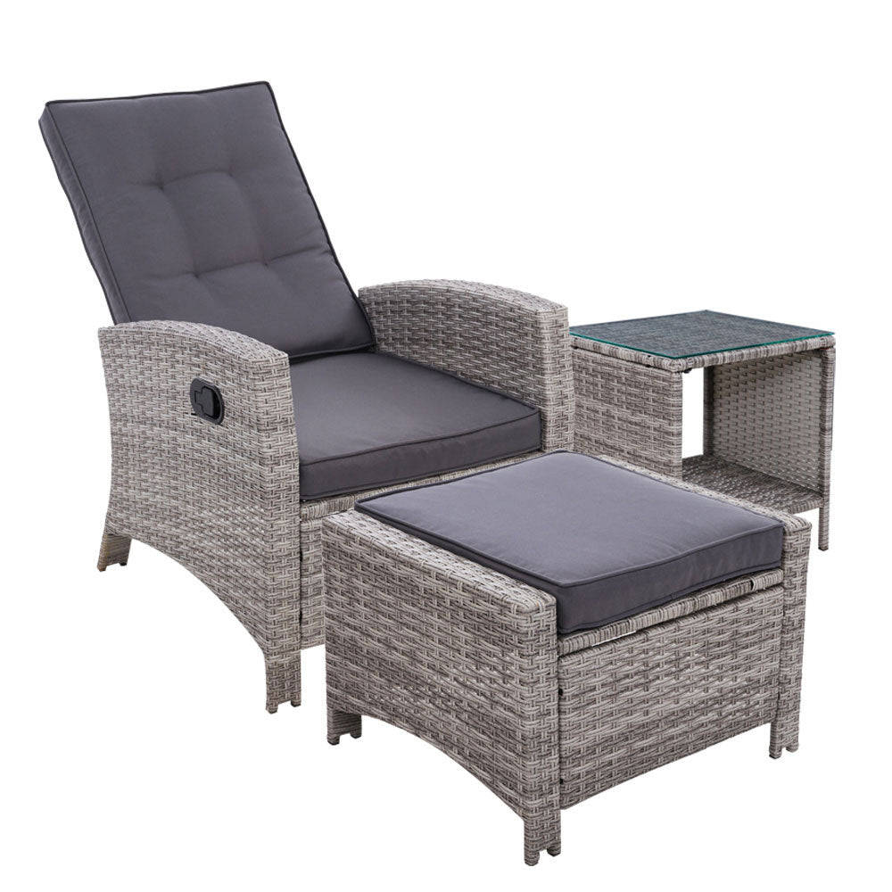 Palua Wicker Recliner Chair With Ottoman & Side Table - Nova Tech