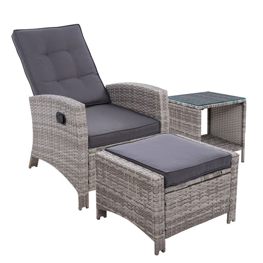 Palua Wicker Recliner Chair With Ottoman & Side Table - Nova Tech