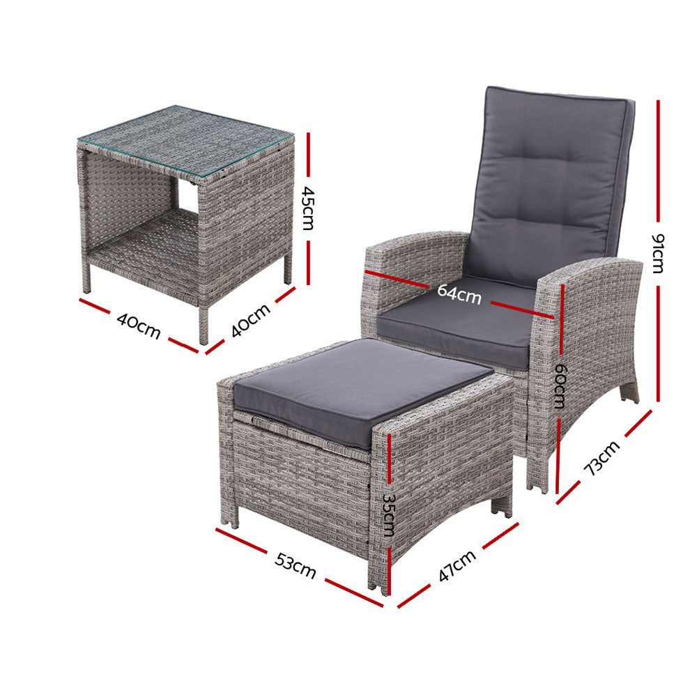 Palua Wicker Recliner Chair With Ottoman & Side Table - Nova Tech