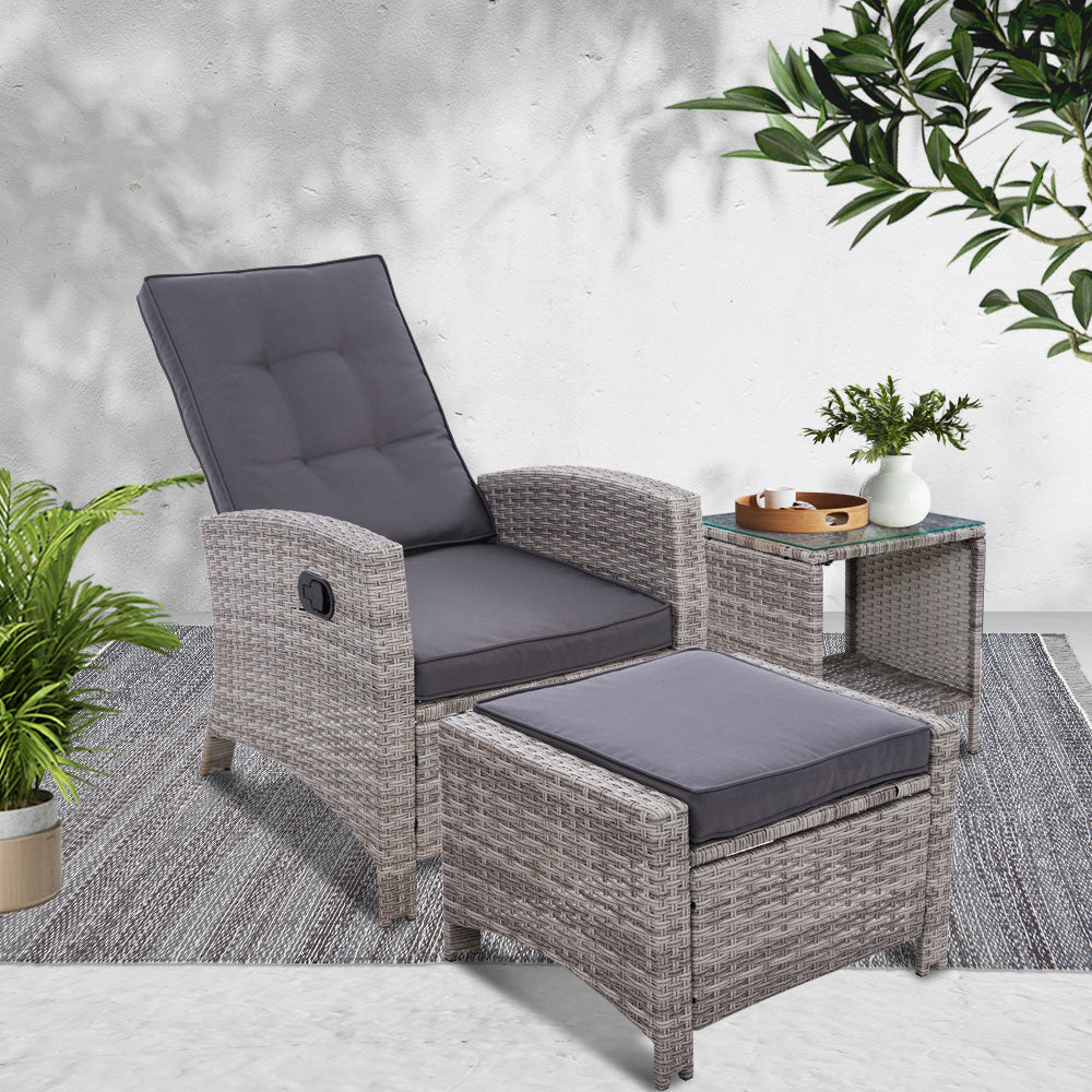 Palua Wicker Recliner Chair With Ottoman & Side Table