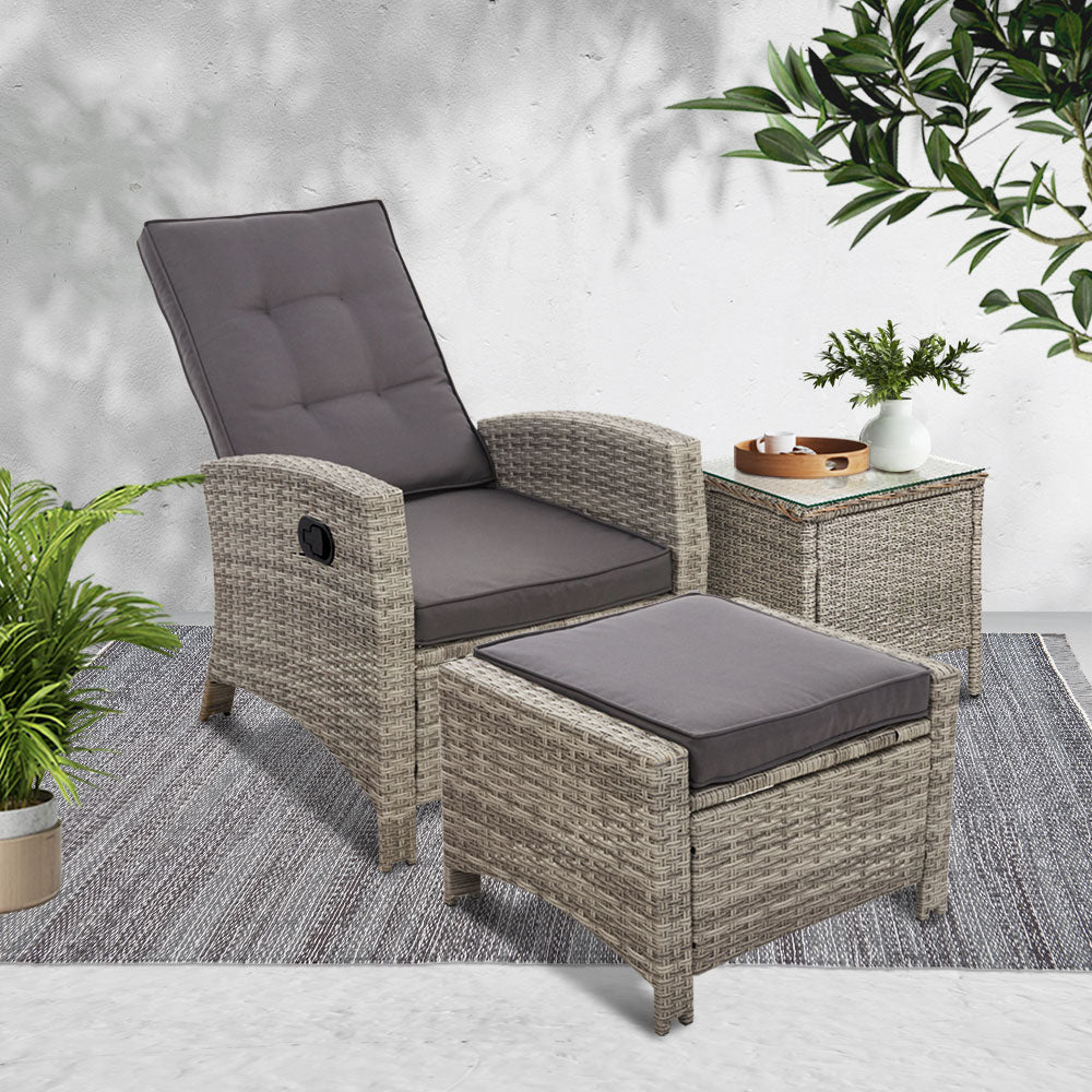 Palua Wicker Recliner Chair With Ottoman & Side Table