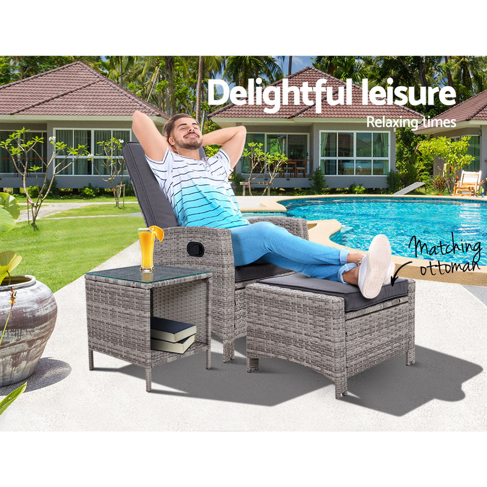 Palua Wicker Recliner Chair With Ottoman & Side Table