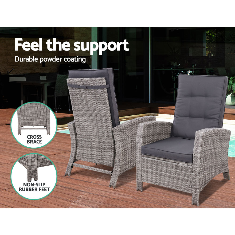 Palua Wicker Recliner Chair With Ottoman & Side Table - Nova Tech