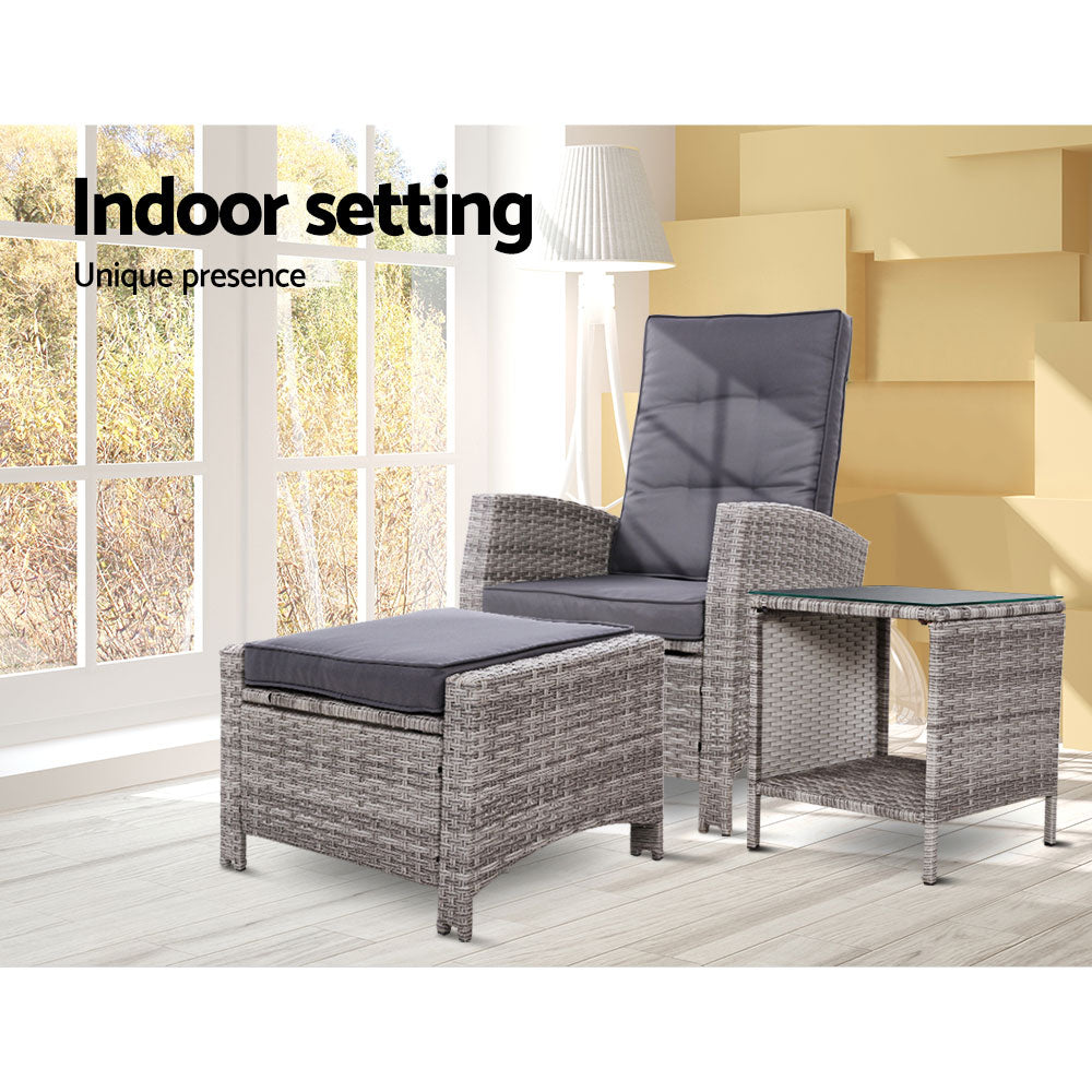 Palua Wicker Recliner Chair With Ottoman & Side Table - Nova Tech