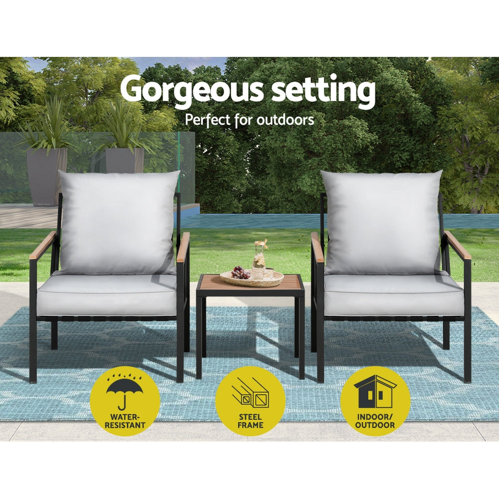 Portugal 3PC Outdoor Lounge Chair Set With Coffee Table - Nova Tech