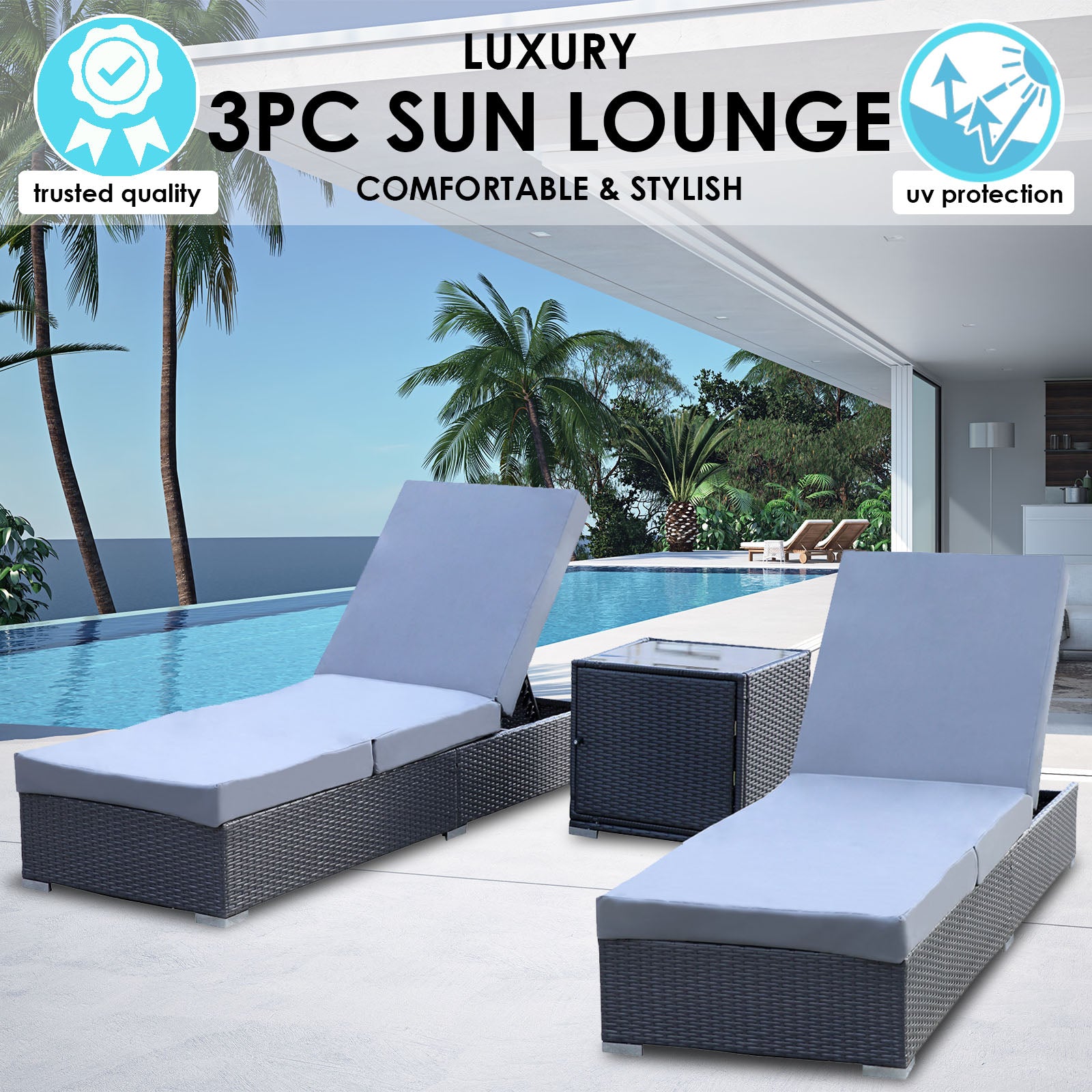 Belize X2 Wicker Sun Lounger With Side Table - Nova Tech