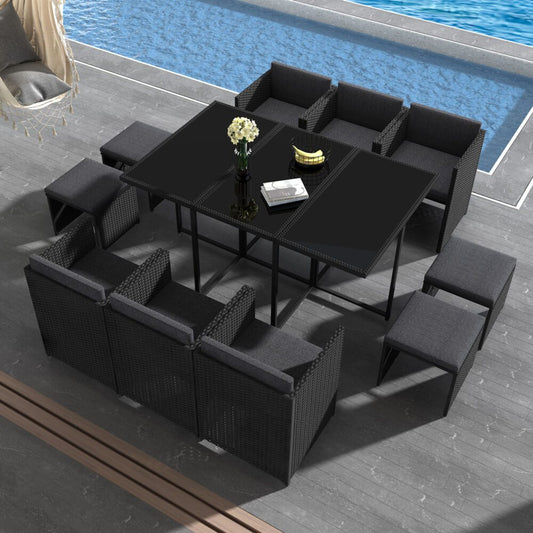 Bali 11PC Outdoor Dining Set-Black - Nova Tech
