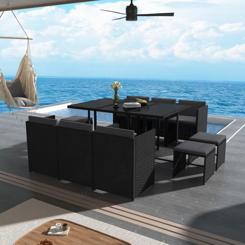 Bali 11PC Outdoor Dining Set-Black - Nova Tech