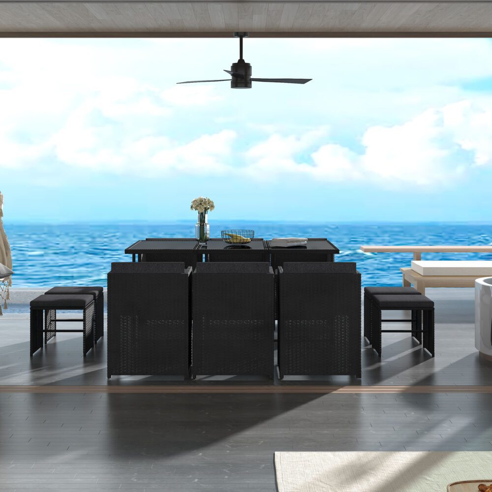Bali 11PC Outdoor Dining Set-Black - Nova Tech