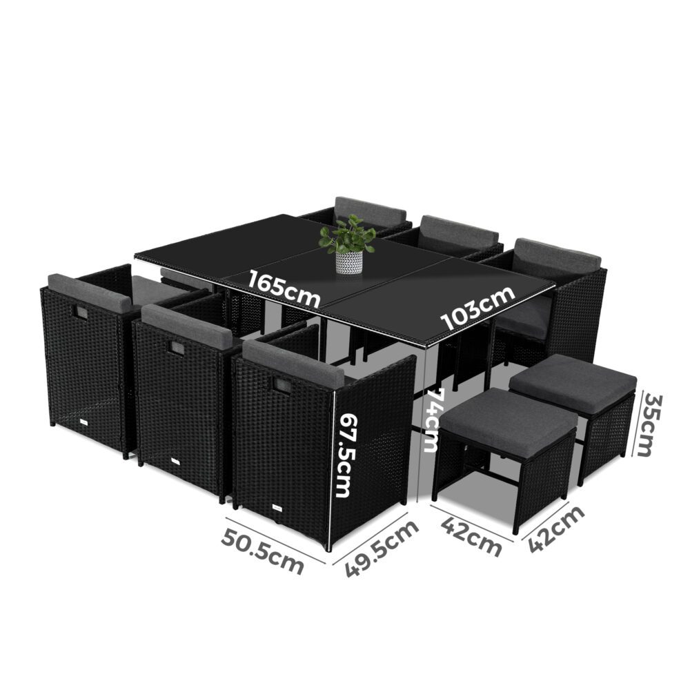 Bali 11PC Outdoor Dining Set-Black - Nova Tech