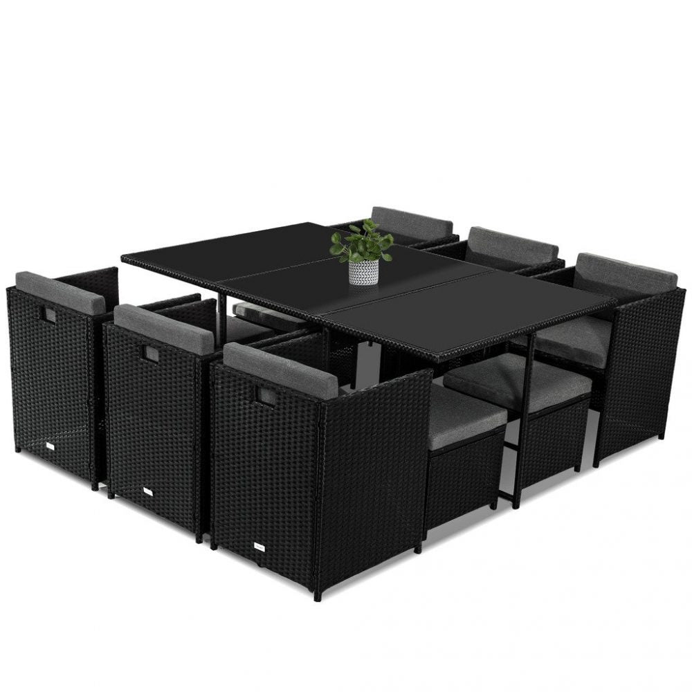 Bali 11PC Outdoor Dining Set-Black - Nova Tech
