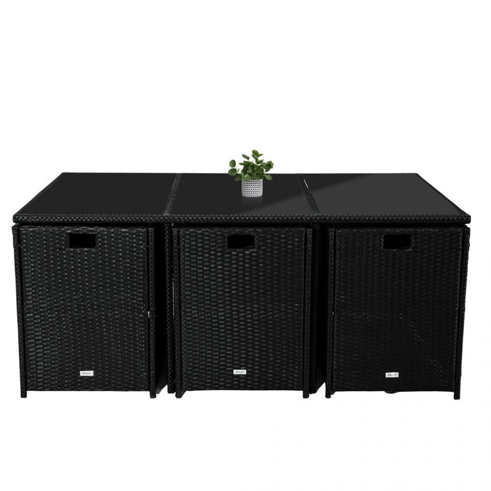 Bali 11PC Outdoor Dining Set-Black - Nova Tech