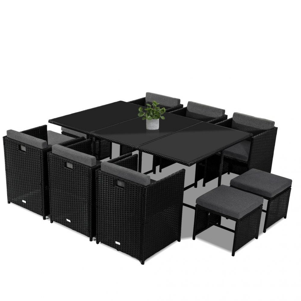 Bali 11PC Outdoor Dining Set-Black - Nova Tech