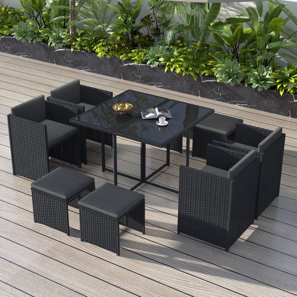 Gambon 9PC Outdoor Dining Set-Black - Nova Tech