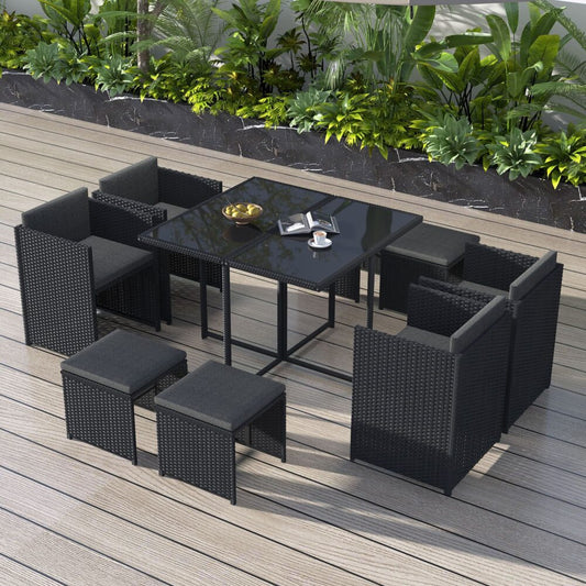 Gambon 9PC Outdoor Dining Set-Black - Nova Tech