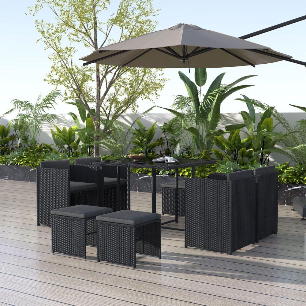 Gambon 9PC Outdoor Dining Set-Black - Nova Tech
