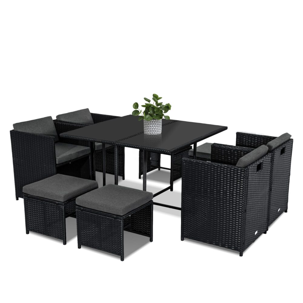 Gambon 9PC Outdoor Dining Set-Black - Nova Tech