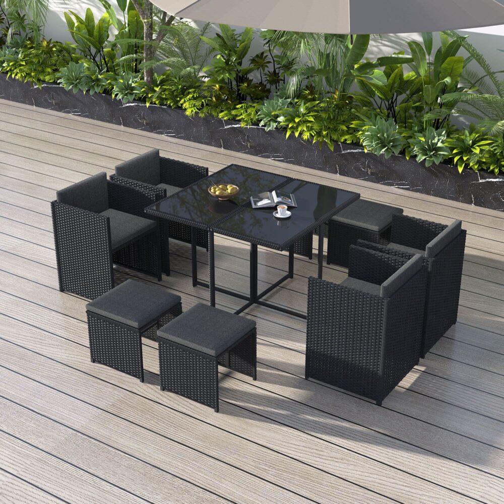 Gambon 9PC Outdoor Dining Set-Black - Nova Tech
