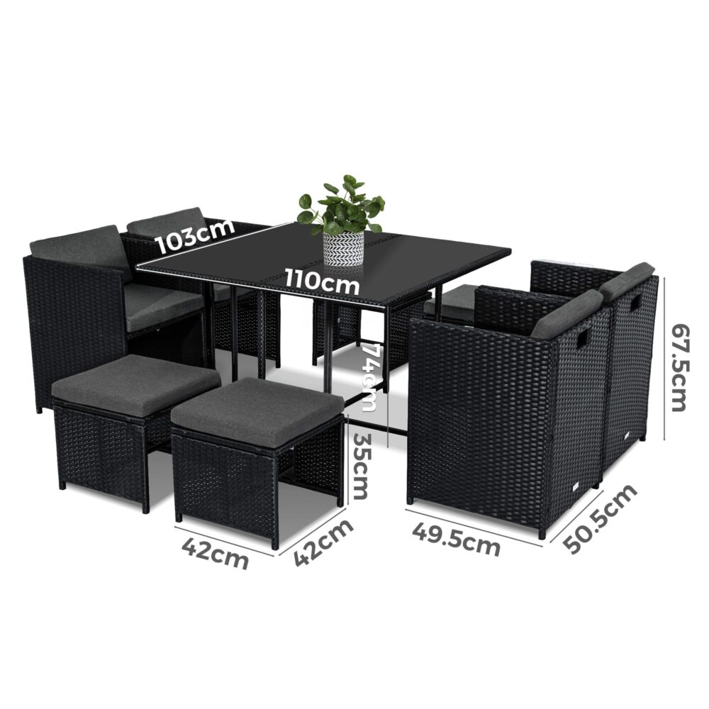 Gambon 9PC Outdoor Dining Set-Black - Nova Tech