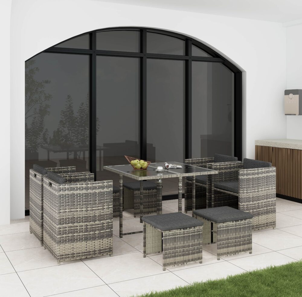 Gambon 9PC Outdoor Dining Set-Grey - Nova Tech