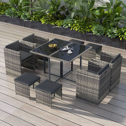Gambon 9PC Outdoor Dining Set-Grey - Nova Tech