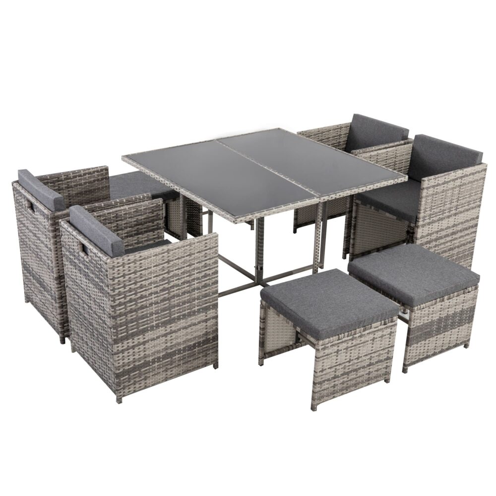 Gambon 9PC Outdoor Dining Set-Grey - Nova Tech