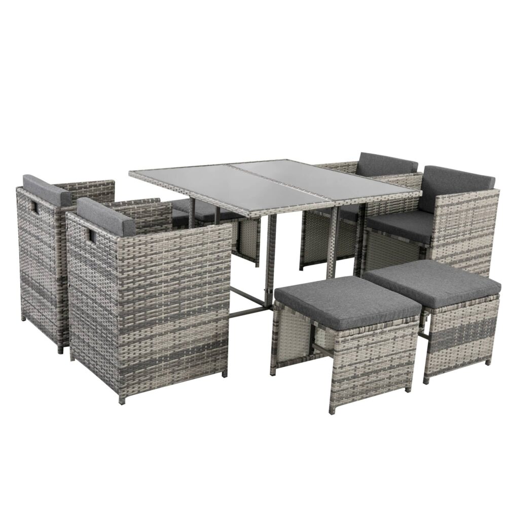 Gambon 9PC Outdoor Dining Set-Grey - Nova Tech