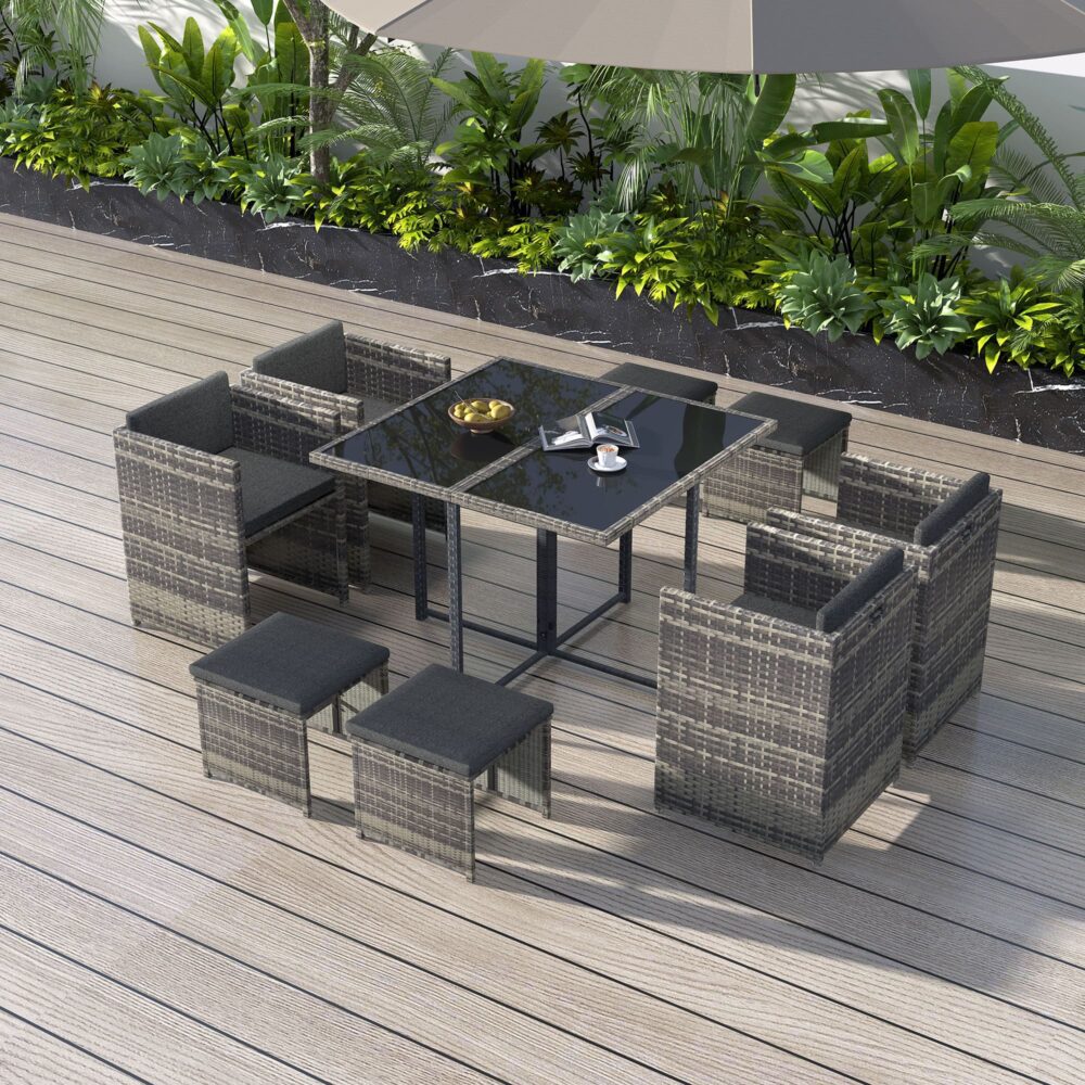 Gambon 9PC Outdoor Dining Set-Grey - Nova Tech