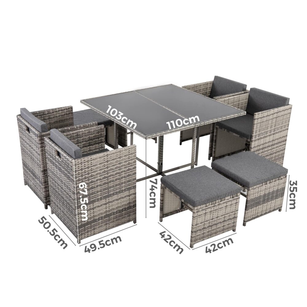 Gambon 9PC Outdoor Dining Set-Grey - Nova Tech