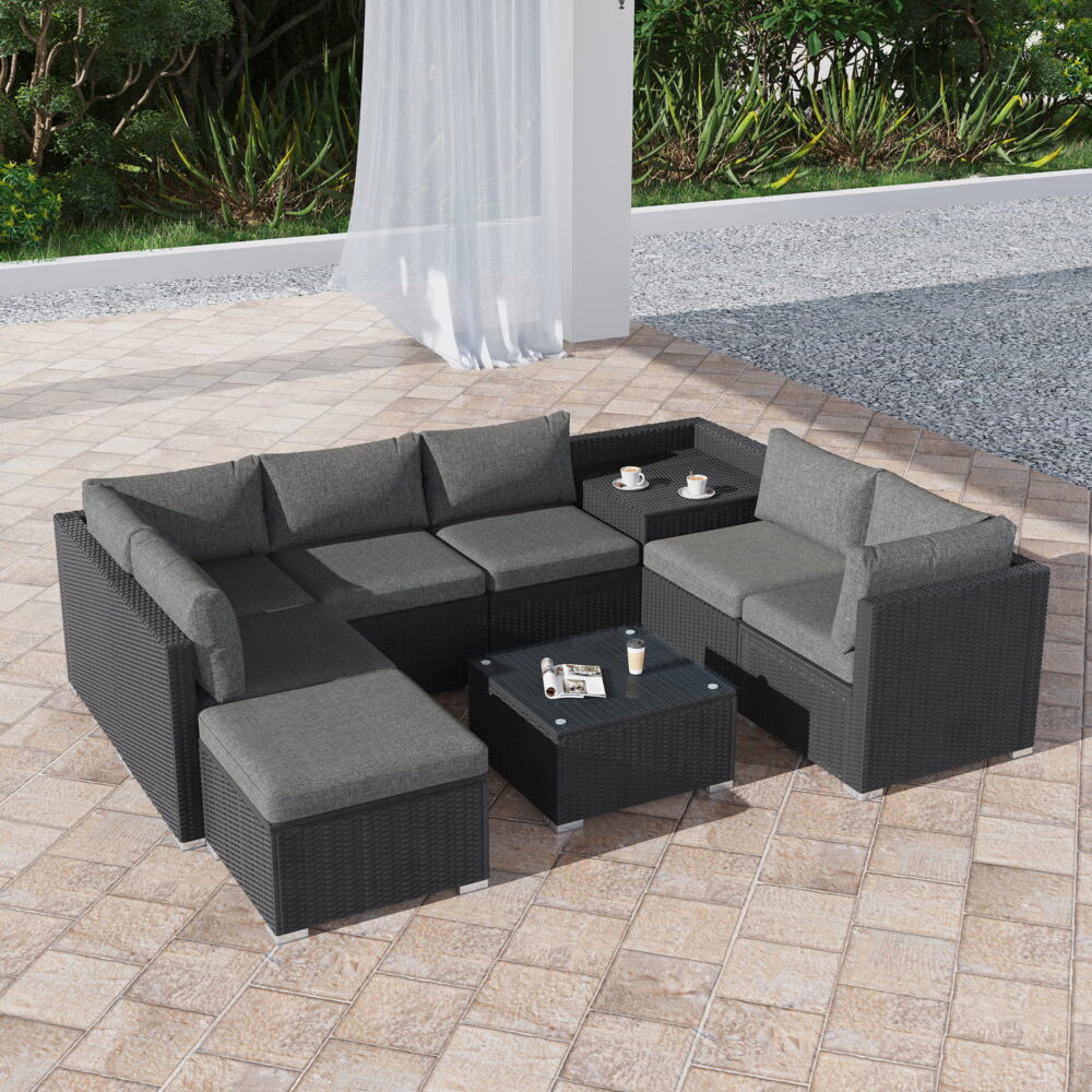 Maldives 9PC Wicker Outdoor Lounge Set With Coffee Table & Side Table