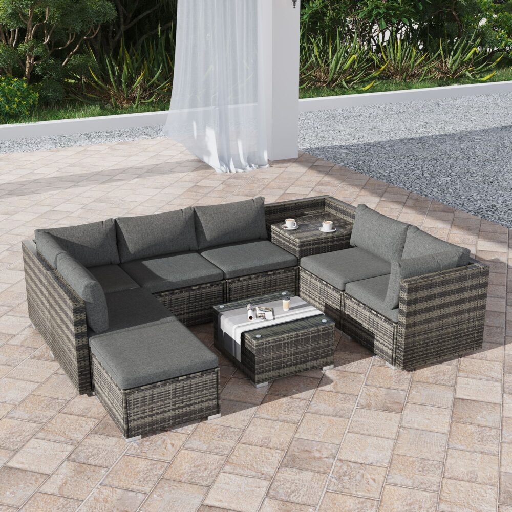 Malawi 9PC Wicker Outdoor Lounge Set With Coffee Table & Side Table - Nova Tech