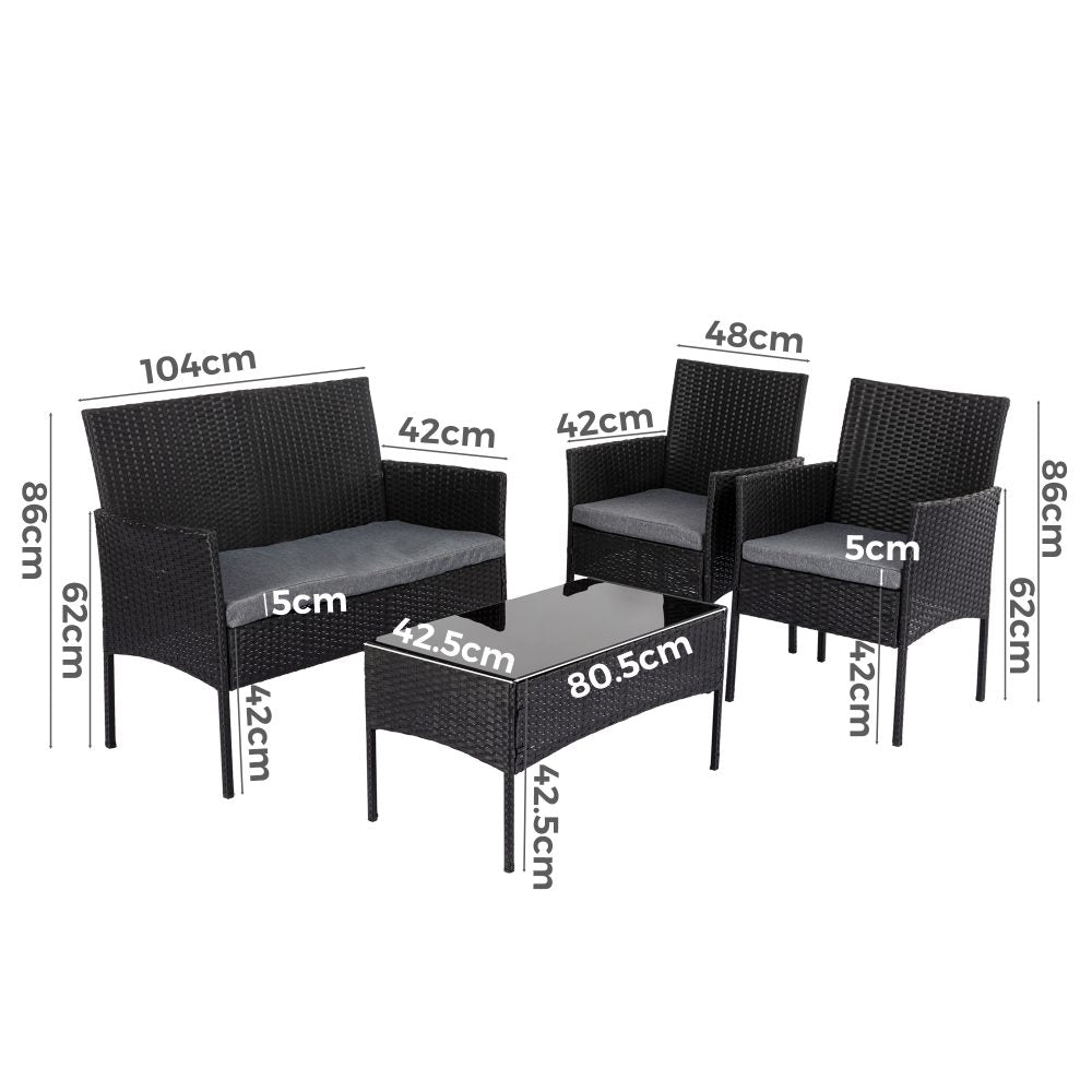 Sweden 4PC Wicker Outdoor Lounge Set With Coffee Table