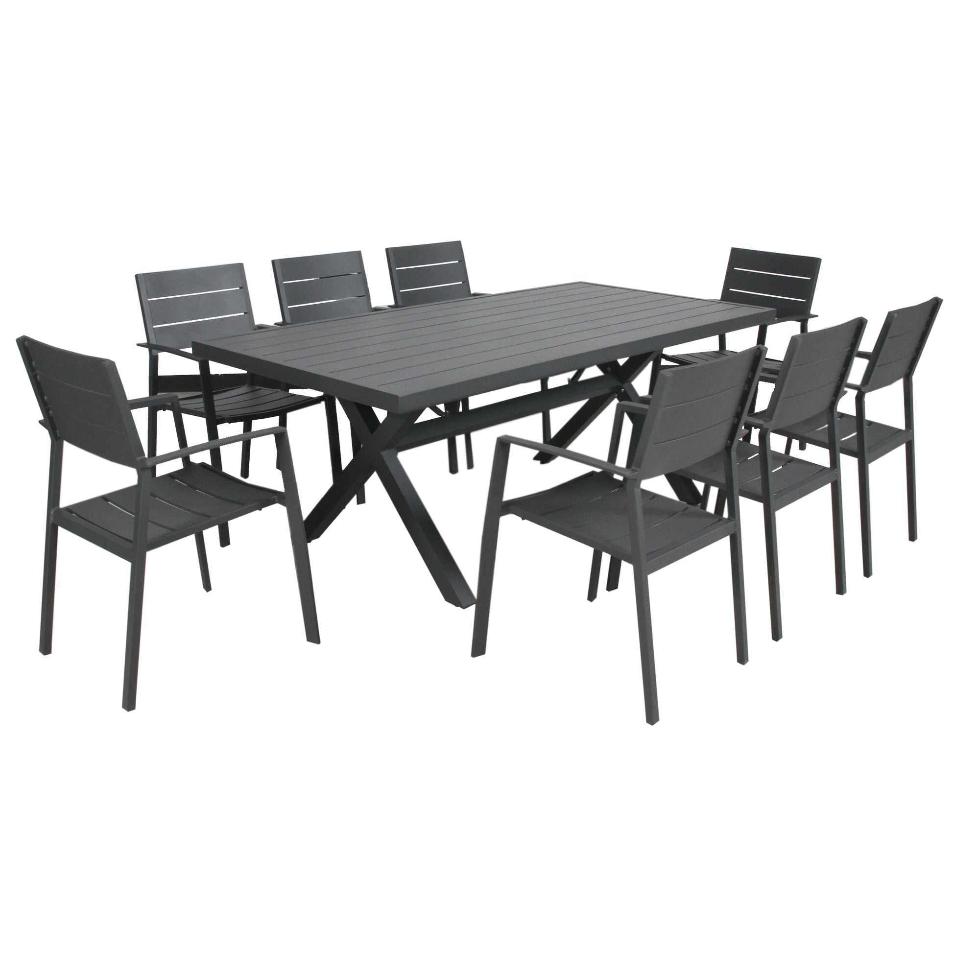 Chad 200cm 9PC Outdoor Dining Set With Trestle Table - Nova Tech