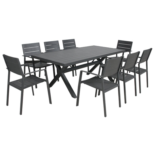 Chad 200cm 9PC Outdoor Dining Set With Trestle Table - Nova Tech