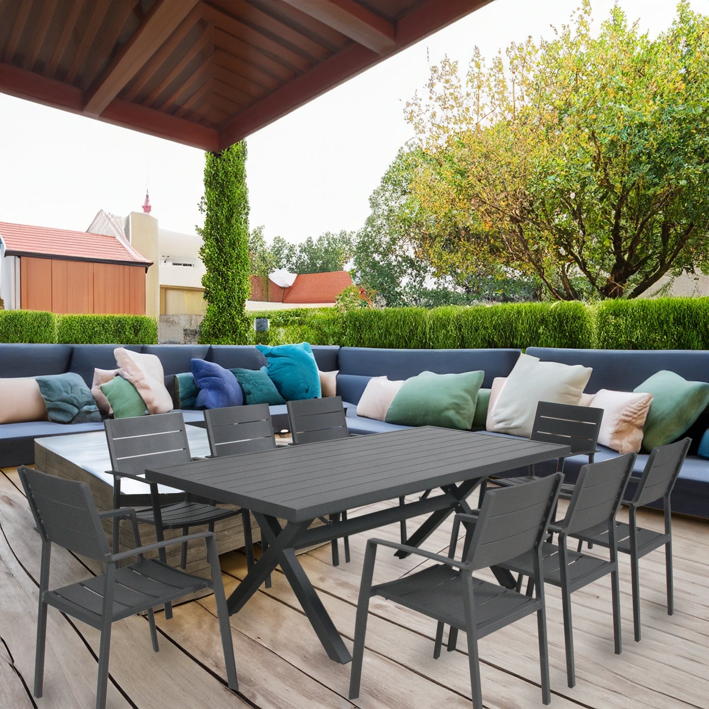 Chad 200cm 9PC Outdoor Dining Set With Trestle Table